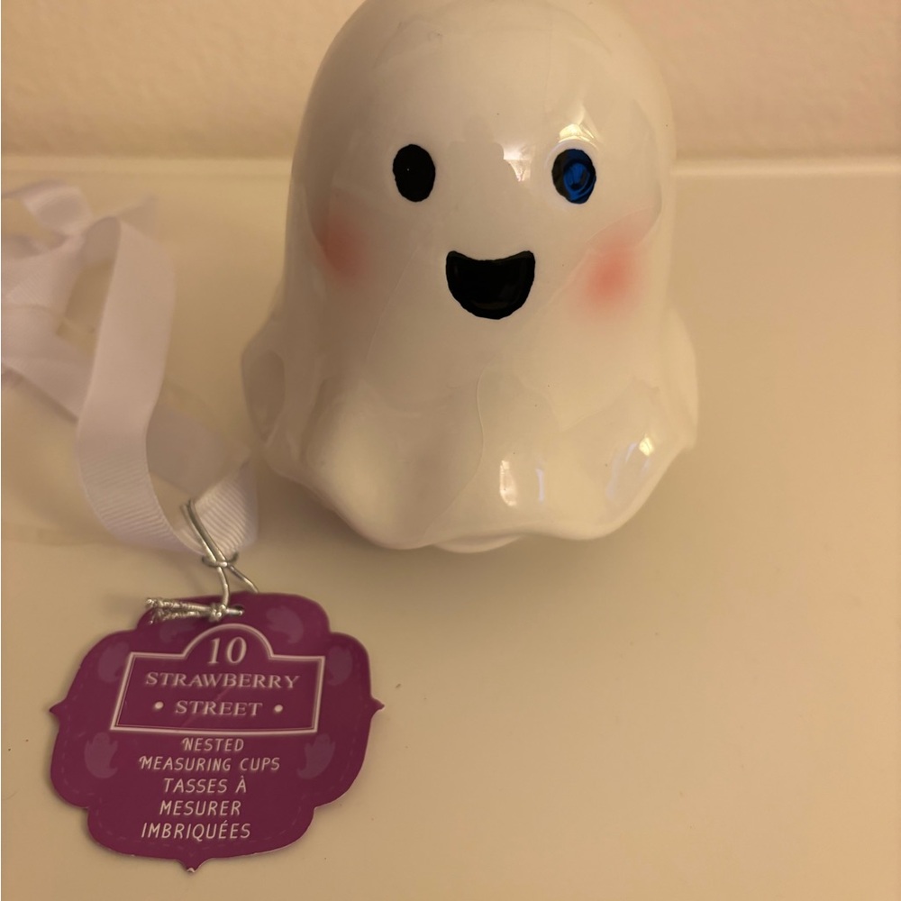 Halloween Ghost Ceramic Nesting Measuring Cups, White with Pink, NEW with Tag